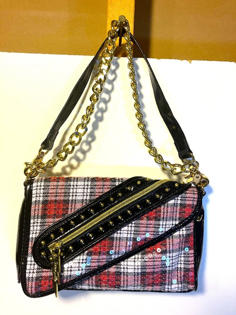 Vintage BETSEYVILLE Plaid Sequin Convertible Crossbody Bag. Y2K